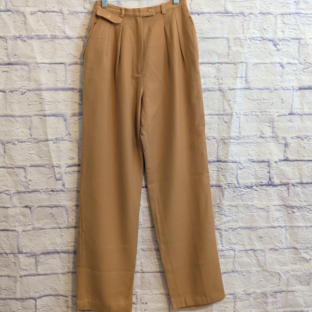 Lorch Vintage Wool High-rise Tan Pleated Trousers - Size 6
